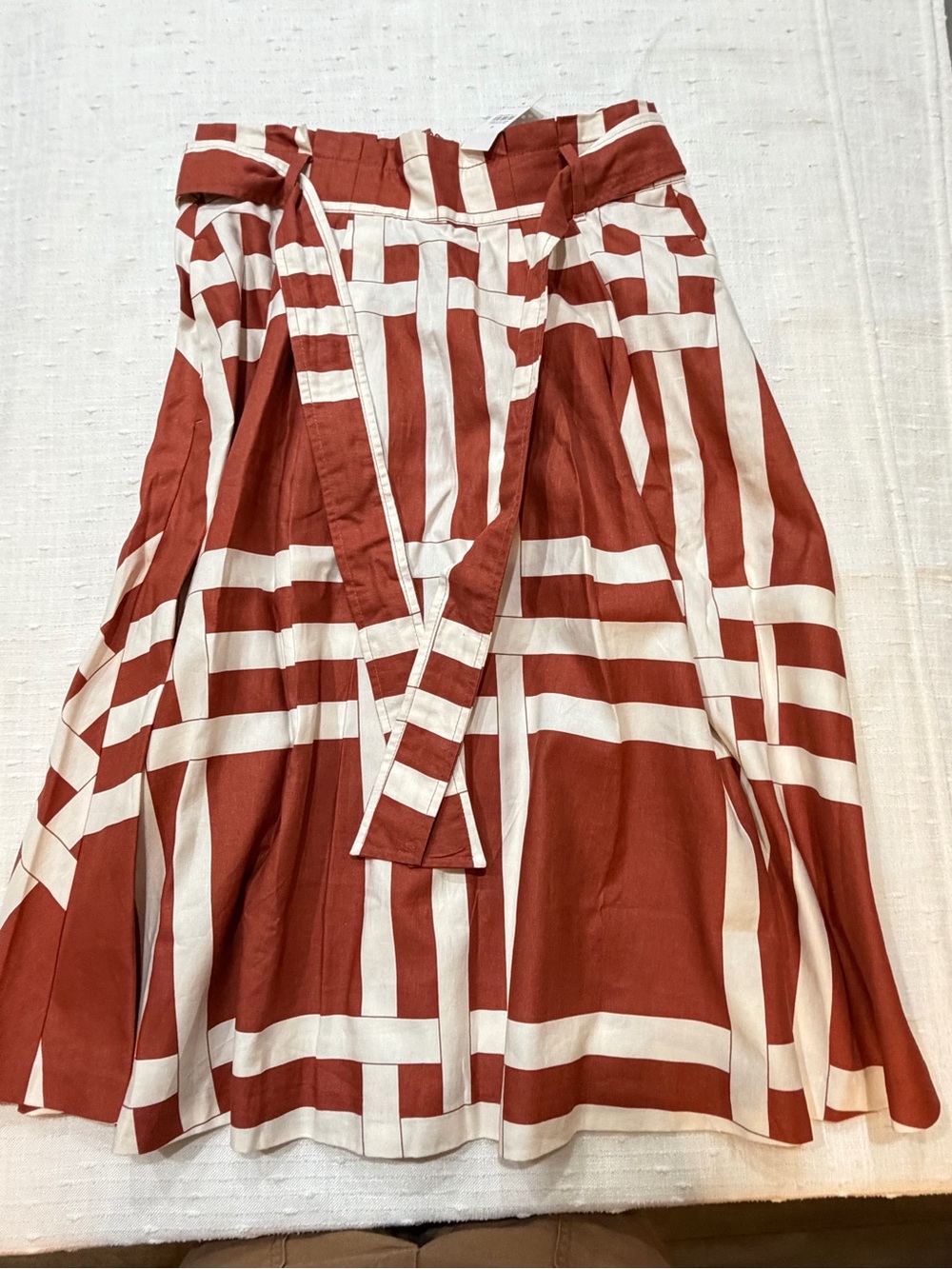 Ann Taylor Rust and White Striped A-Line Skirt with Waist Tie